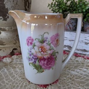 Vintage Bavarian Floral Pitcher Lusterware